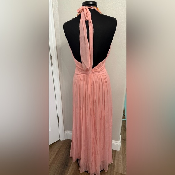 Y2K BCBGMAXAZRIA PINK ICE SILK BEADED PLEATED HALTER FORMAL GOWN SIZE 6 PROM - Picture 4 of 7